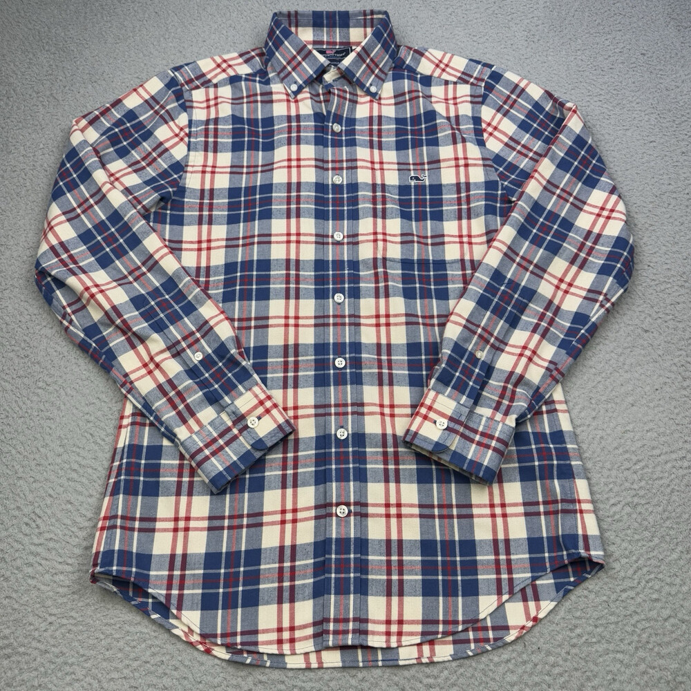 VINEYARD VINES Shirt Mens Small Blue Plaid Dorchester Slim Tucker Performance
